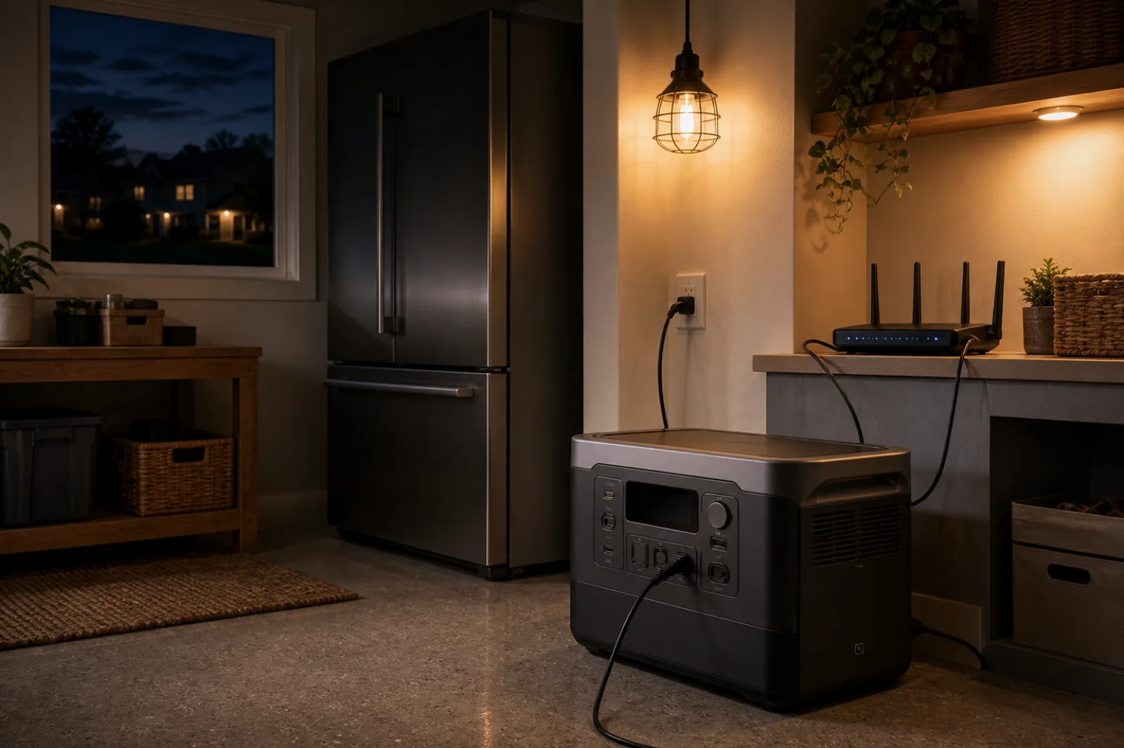 Portable battery supplying selected essential loads during a home power outage